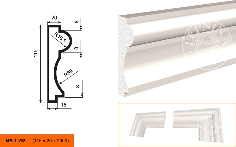 Молдинг фасадный Lepninaplast МВ-115/3