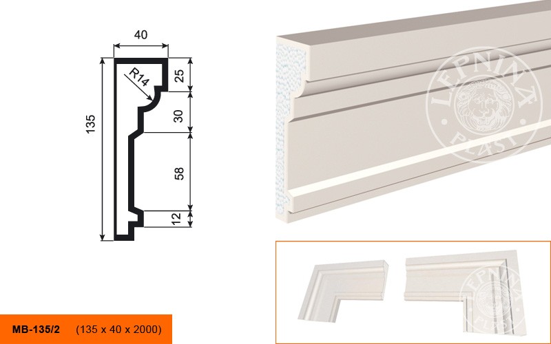 Молдинг фасадный Lepninaplast МВ-135/2