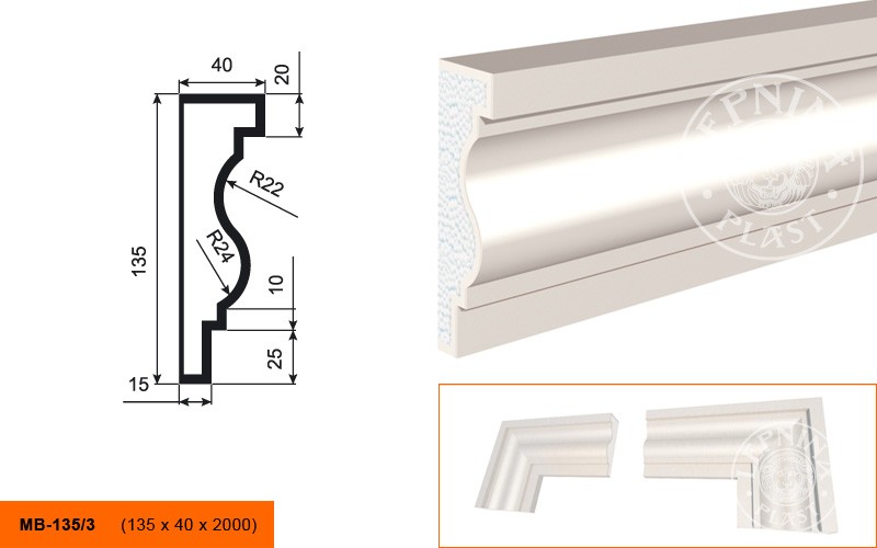 Молдинг фасадный Lepninaplast МВ-135/3