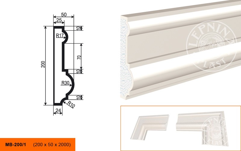 Молдинг фасадный Lepninaplast МВ-200/1