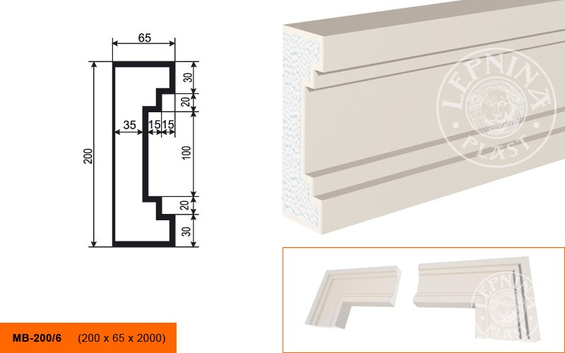 Молдинг фасадный Lepninaplast МВ-200/6
