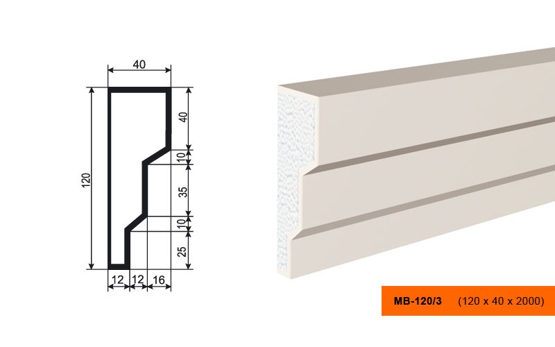 Молдинг фасадный Lepninaplast МВ-120/3