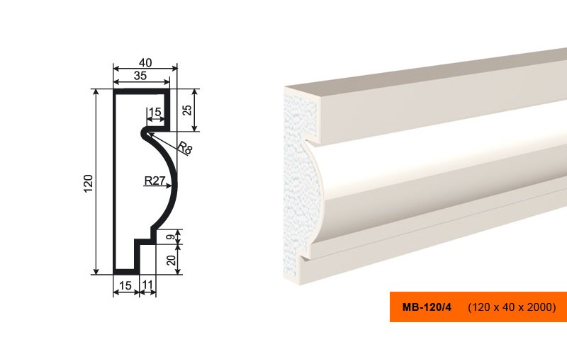 Молдинг фасадный Lepninaplast МВ-120/4