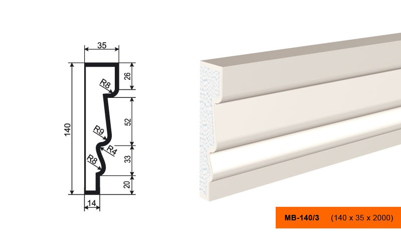 Молдинг фасадный Lepninaplast МВ-140/3