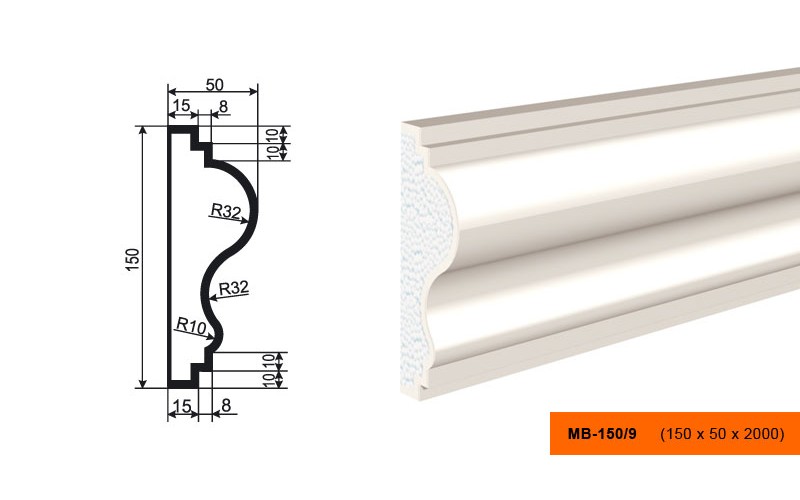 Молдинг фасадный Lepninaplast МВ-150/9