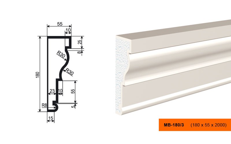 Молдинг фасадный Lepninaplast МВ-180/3